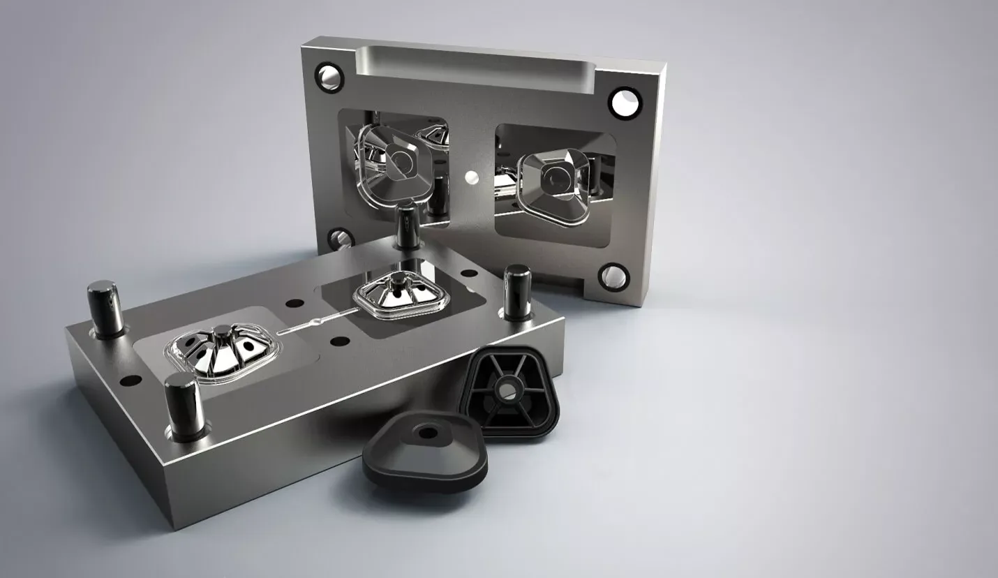 Injection mould with moulded plastic parts